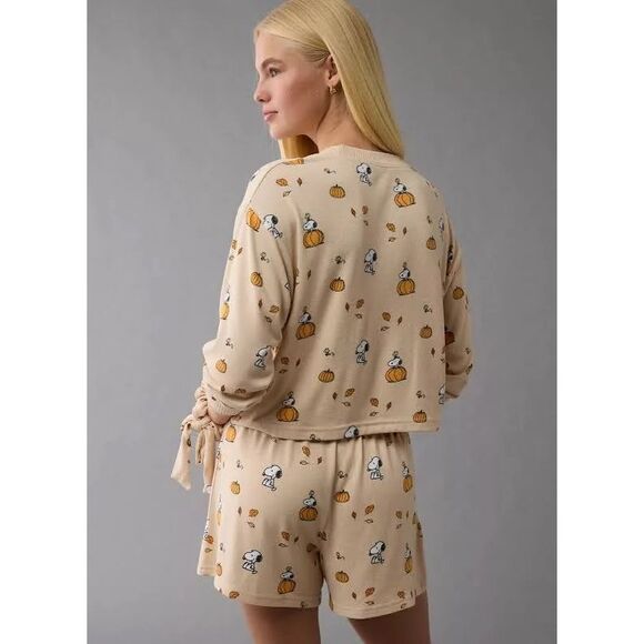 American Eagle AE Peanuts Snoopy Fall Pumpkin Plush PJ Set NWT XL - Picture 9 of 9